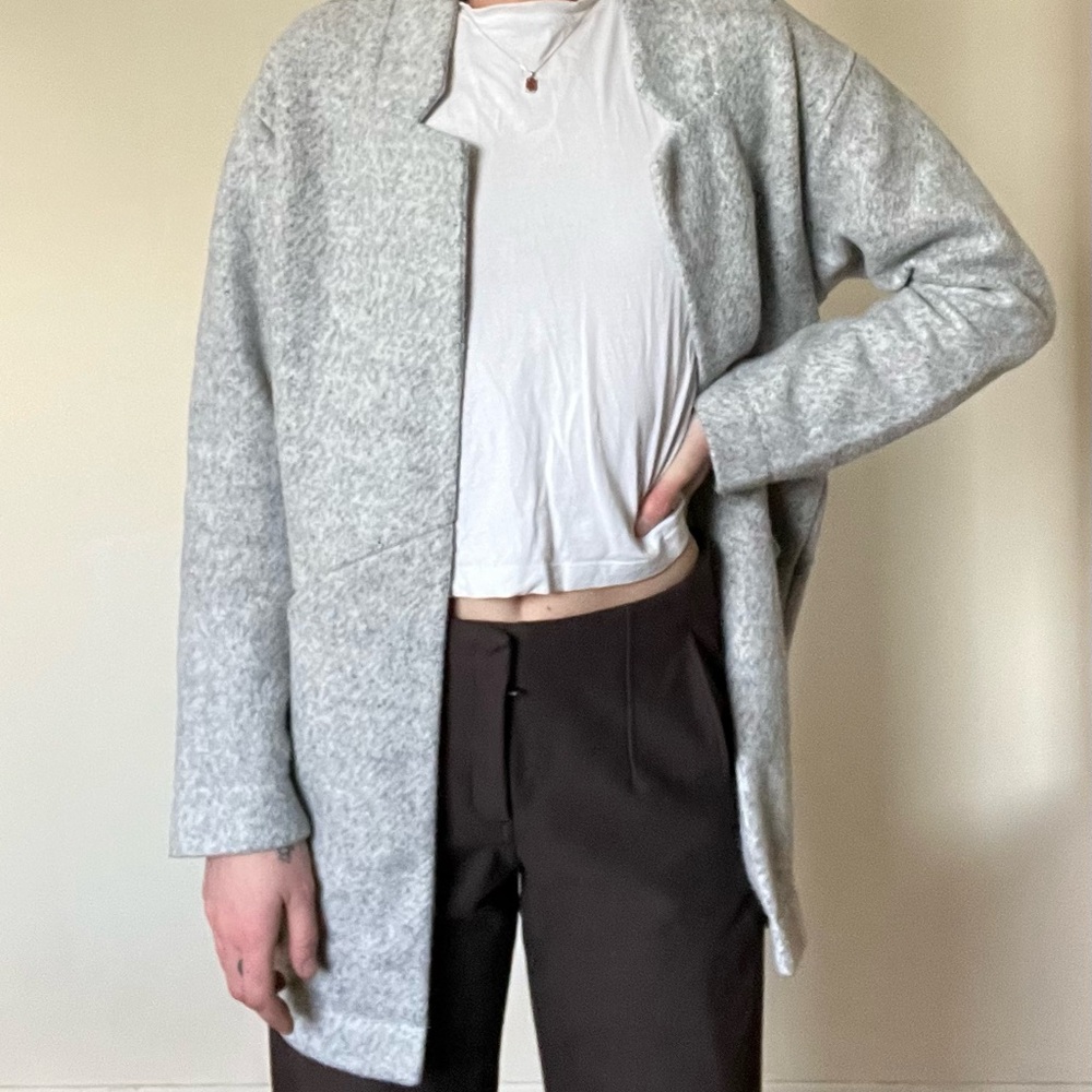 Gray Open-Front Cardigan